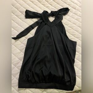 Never worn tie neck open back Black satin Halter Top